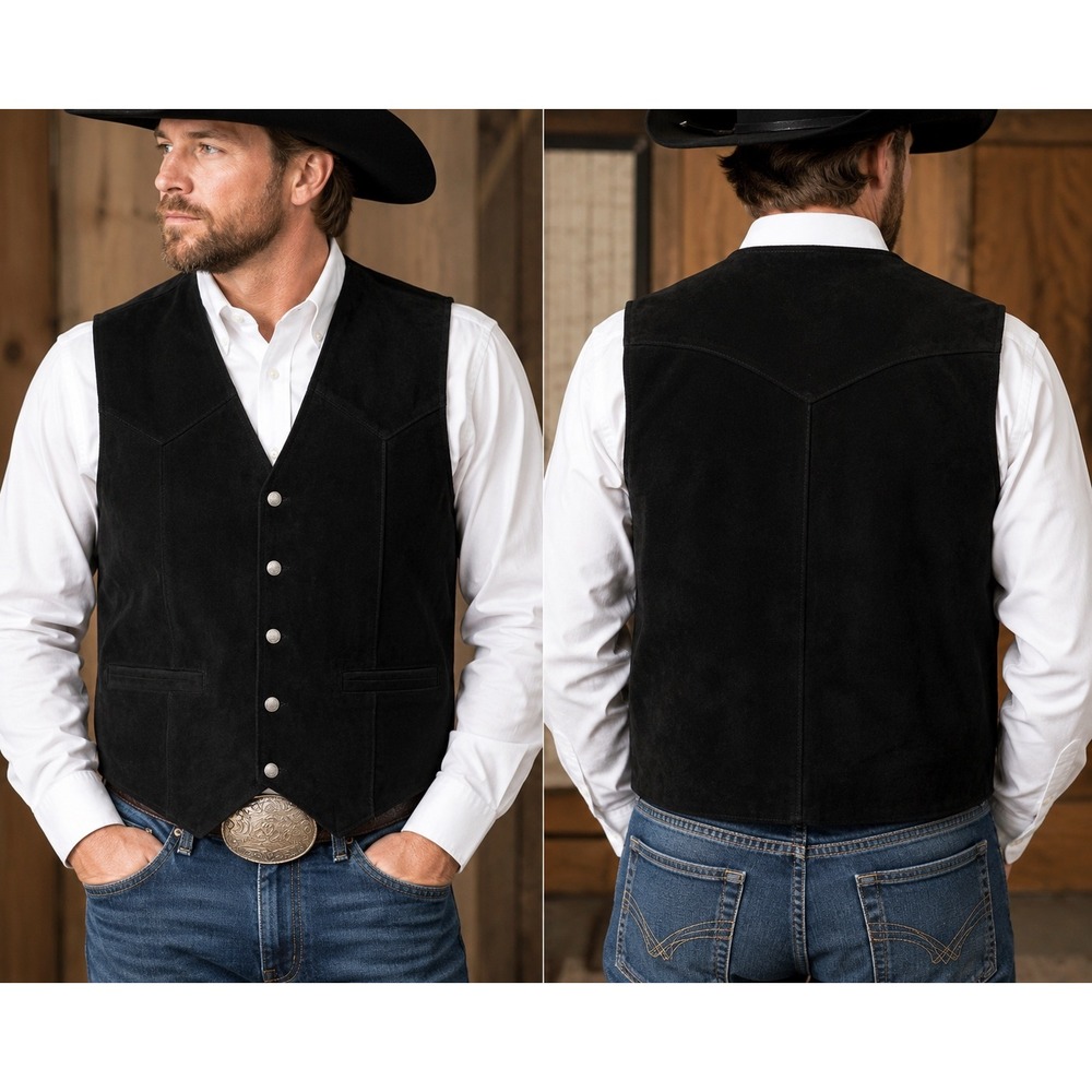Men's Black Western Suede Vest